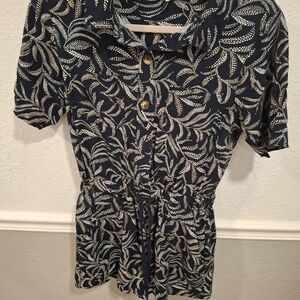 Evereve Navy and White Patterned Button Down Short Romper